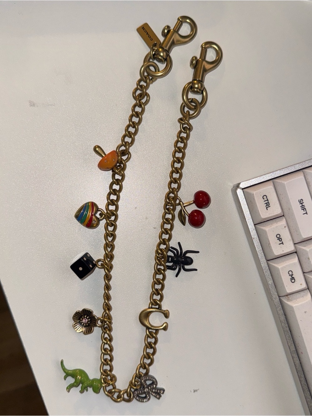 Gold Coach Charm Bag Chain with Colorful Enamel Charms